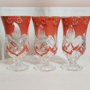 Set of 3 Mid Century Modern Pedestal Drinking Glasses Goblets "Rare" 8oz